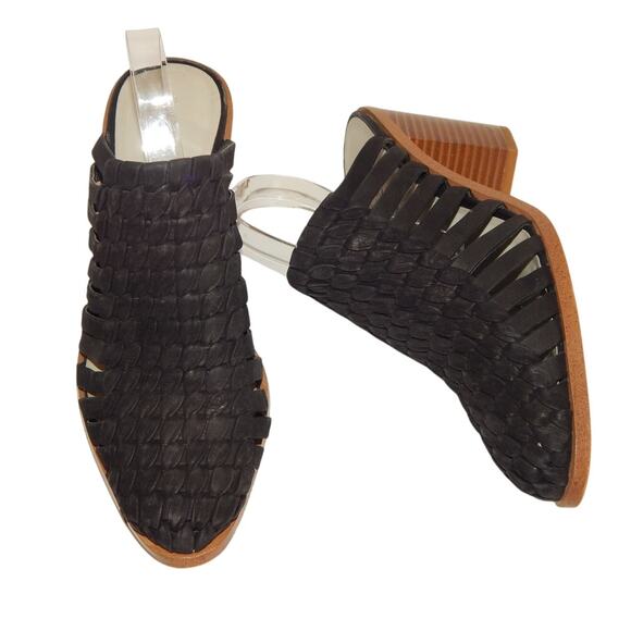 1. STATE Liche  Bohemian Black Woven Leather Block Heel Mule Sandal Heels Size 9 - Picture 1 of 7